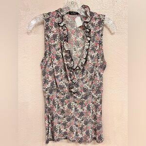 Loco Lindo Sleeveless Floral Ruffle V Neck Blouse Size Small